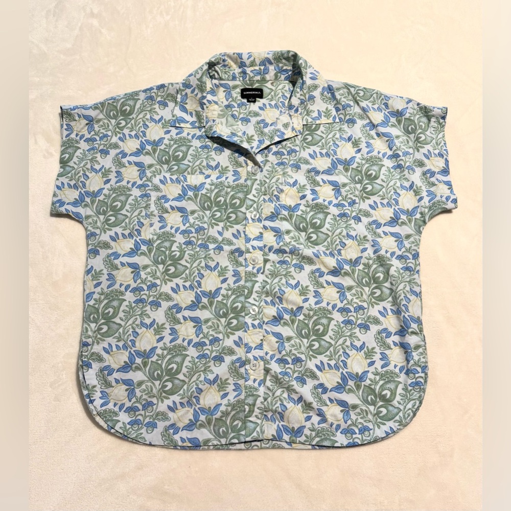 Summersalt Poolside Poplin Button-Down Shirt In Secret Garden Women’s Sz L Top - Picture 10 of 15